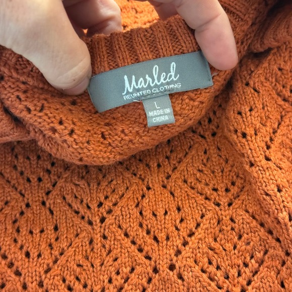 Marled Rust Orange Pointelle Knit Puff Short Sleeve Sweater Top Womens Large - Picture 8 of 8